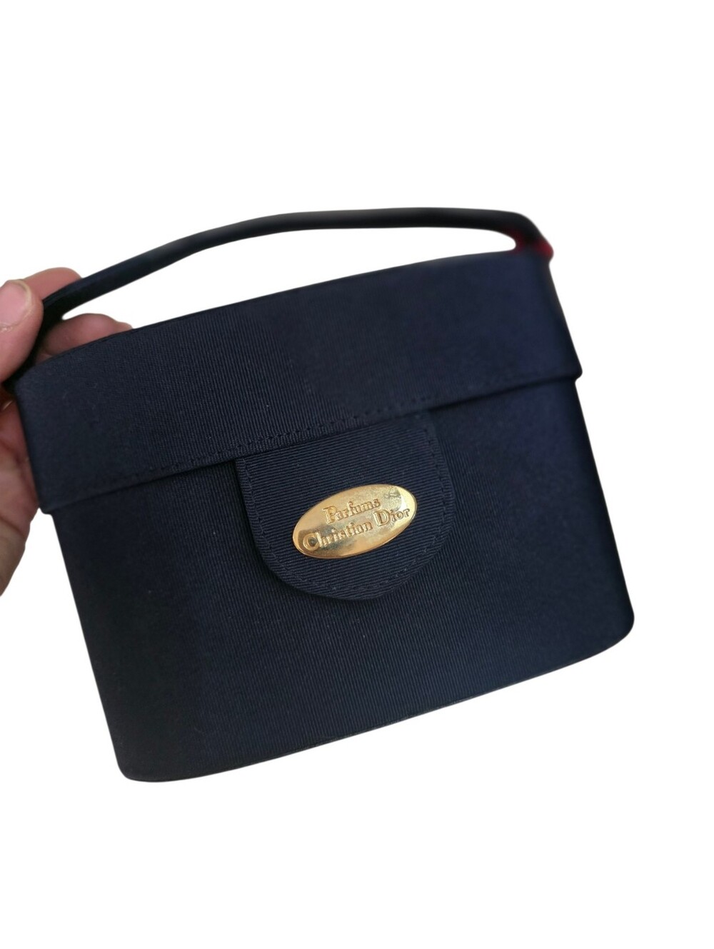 Vintage Christian Dior Parfums Travel Vanity Case Navy Blue Gold Logo Cosmetic B